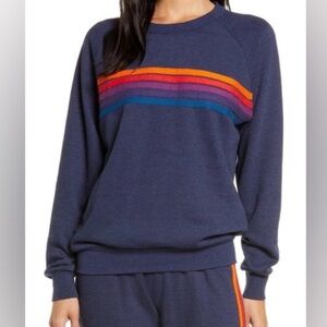 Aviator Nation Five Stripe Navy Rainbow Crew Sweatshirt